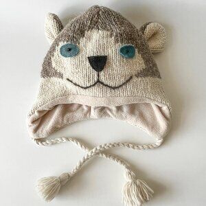 Hand Knit Wool Husky Dog Earflap Beanie Fleece Lined Winter Hat Warm